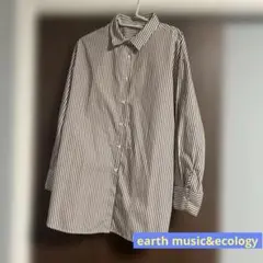 earth music&ecologyストライプ柄 長袖シャツ ブラウンのサムネイル
