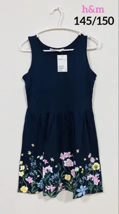 新品⭐h&m ノースリーブ ワンピース　ダークブルーフラワー145/150
