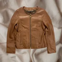 Bark Tannage ラムレザージャケット ブラウン ダブルジップ 短丈