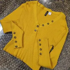 H＆M リブ トップス マスタード Vネック 長袖 M からし イエロー