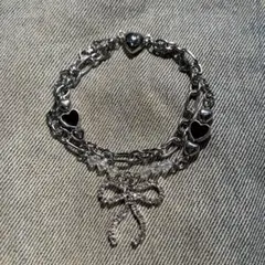 リボンとハートのブレスレット　Y2K　ウイッシュコア　ハンドメイド