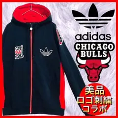 【adidas】レア シカゴブルズ トレフォイル ロゴ刺繍 ワッペン パーカー
