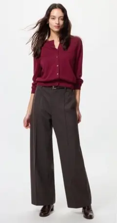 今期　ユニクロ　ブラッシュドジャージーワイドパンツ　ダークブラウン　Sサイズ