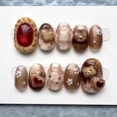 現品 ネイルチップ クッキー いちご くまさん カフェラテ お花 チェック個性派
