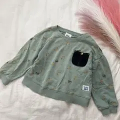 美品　綿100%Lee 100㎝　バナナ柄 トレーナー ドロップ肩　グリーン