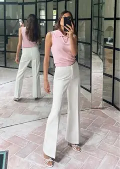 未使用　新品　完売品　ZARA ザラ　ピンク　ポロカラートップス　ニット