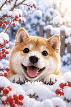 柴犬 雪景色 デジタルアート イラスト ポストカード