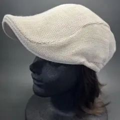 ハンチング ベージュｘホワイト コットンニットハンチング
