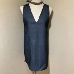 ハンドメイド　ダークデニム　ジャンパースカート　ネイビー　四季　Mサイズ