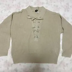 H&M ニットトップス セーター ベージュ 編み込みフロント リボン