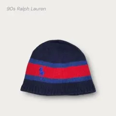 台湾製 90s OLD ラルフローレン ボーダー ニット帽 美品 コットン ロゴ