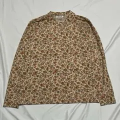 【日本製/ストレッチ】総花柄 モックネック 長袖カットソー ベージュ レトロ