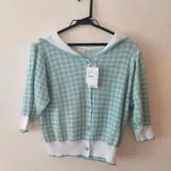 【ems excite】セーラー襟付チェックカーディガン