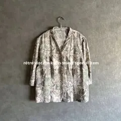 昭和レトロ花柄ブラウス　ノーカラー　ヴィンテージシャツ　レトロコーデ　古着mix