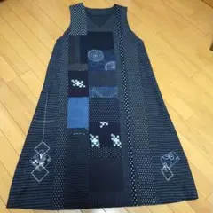 着物リメイク　久留米絣　書生絣 Ａラインジャンパ―スカ―ト