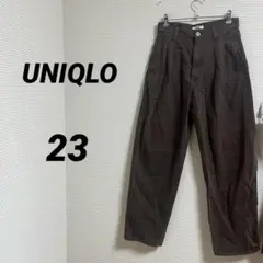 【UNIQLO ユニクロ】デニムタックパンツ ブラウン 綿100% カジュアル
