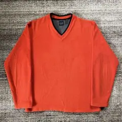 00s OLD GAP Vネック フリース 韓国製 オレンジ 無地