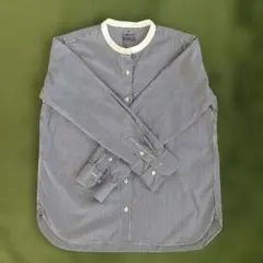 ストライプ 長袖 バンドカラーシャツ XL