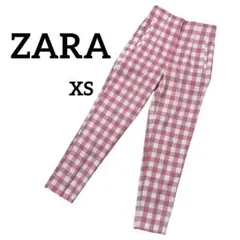 ZARA スラックス ギンガムチェック ハイウエストパンツ ピンク XS