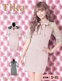 Tika ピンク チェック柄ドレス S-XL Mサイズ