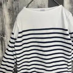 ORCIVAL　ワイドシルエット　ラッセル　バスクシャツ　白×ネイビー　3　長袖