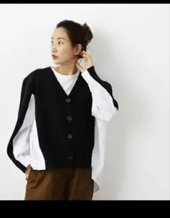 RODEO CROWNS 黒と白のVネック長袖トップス