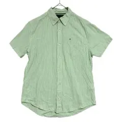 トミーヒルフィガー　ボタンダウン ストライプ 半袖シャツ　緑