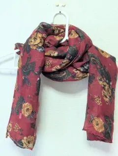 ストール　スカーフ 軽い 薄手　日焼け対策　花　ワインレッド 冷房対策