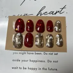 ネイルチップ 10個セット 赤金ハート星