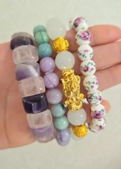 天然石風ブレスレットまとめ売り ヒキュウ龍・薔薇ビーズ ハンドメイド素材