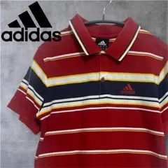 adidas 半袖 ポロシャツ ボーダー M マルチボーダー レッド