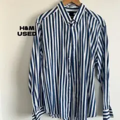 H&M 青と白のストライプ長袖シャツ XL USED