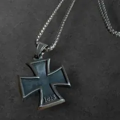 チタン 鋼 アイアンクロス ネックレス ヴィンテージ風 リバーシブル バイカー