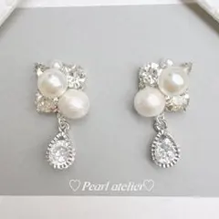 Mixパールの雫ジルコニアピアス✨【シルバー】　セレモニー　入学　卒業　式典