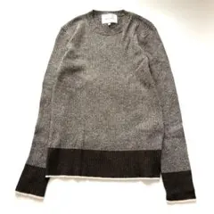 美品　ベイジ　リブニット　ウール100% クルーネック