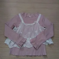 ピンク レース付き 長袖カットソー 120