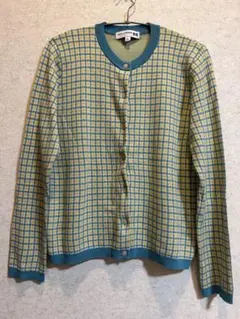 美品 ユニクロ INES イネス ジャカード カーディガン 緑×黄色 Ｌ