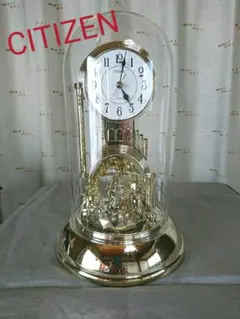 ジャンク品　CITIZENクオーツ ガラスドーム型置時計　アンティーク風