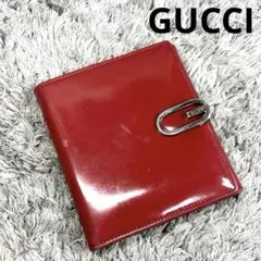 GUCCI グッチ 二つ折り財布 エナメル シルバーロゴクリップ 赤