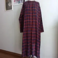 未使用‼️サマンサモスモス　ネイビーとレッドのチェック柄ロングシャツワンピース