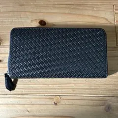 美品　TAKEO KIKUCHI メッシュレザーウォレット　長財布　ネイビー