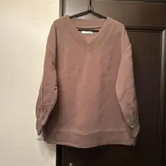 裏起毛 Vネックスウェットトレーナー ブラウン