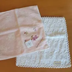 レディースハンカチ2枚セット(白色とピンク色)　未使用