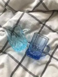 青色と水色のクリスタルグラス2個セット