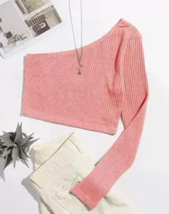 SHEIN ワンショルダーリブニットクロップニット