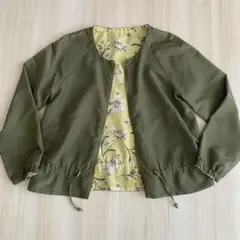 【お値下げしました】grove リバーシブル ノーカラージャケット カーキ 花柄