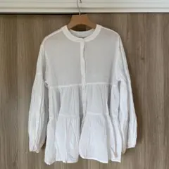 ホワイト ティアードシャツ 長袖