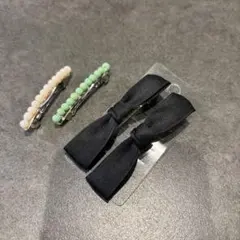 ビーズとリボンのヘアピン4点セット