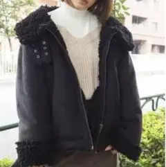 MURUA ボア襟 ブラックムートンコート