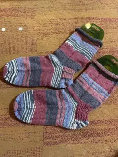 手編み靴下　KFSワインレッド